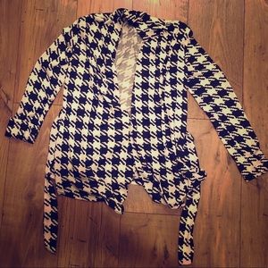 Open Houndstooth Tie Cardigan